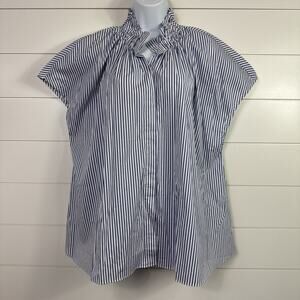 Tuckernuck Pomander Place Rae Blouse Button Front Blue White Striped sz XL